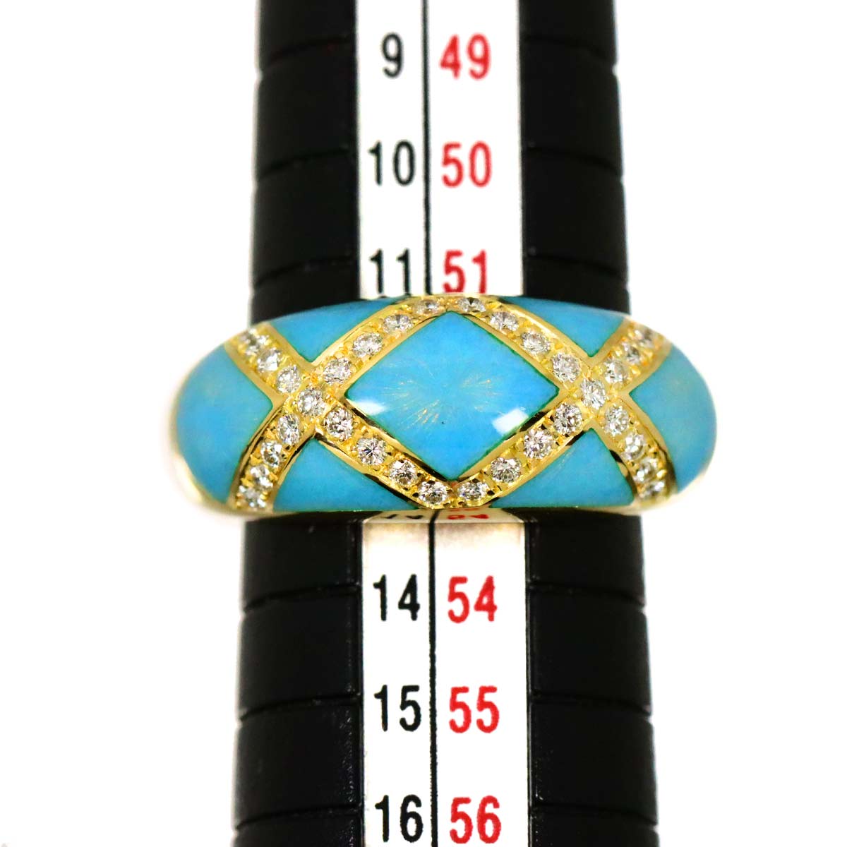 Enamel Diamond 0.34ct Ring 18K YG 750 Size6-6.25(US)