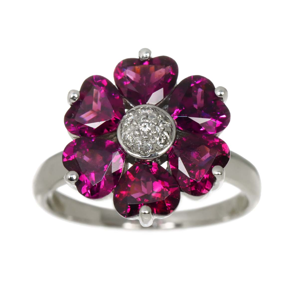 Garnet Diamond 0.06ct Ring 18K WG 750 Size4.5(US)