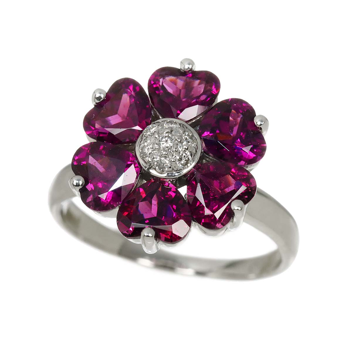 Garnet Diamond 0.06ct Ring 18K WG 750 Size4.5(US)