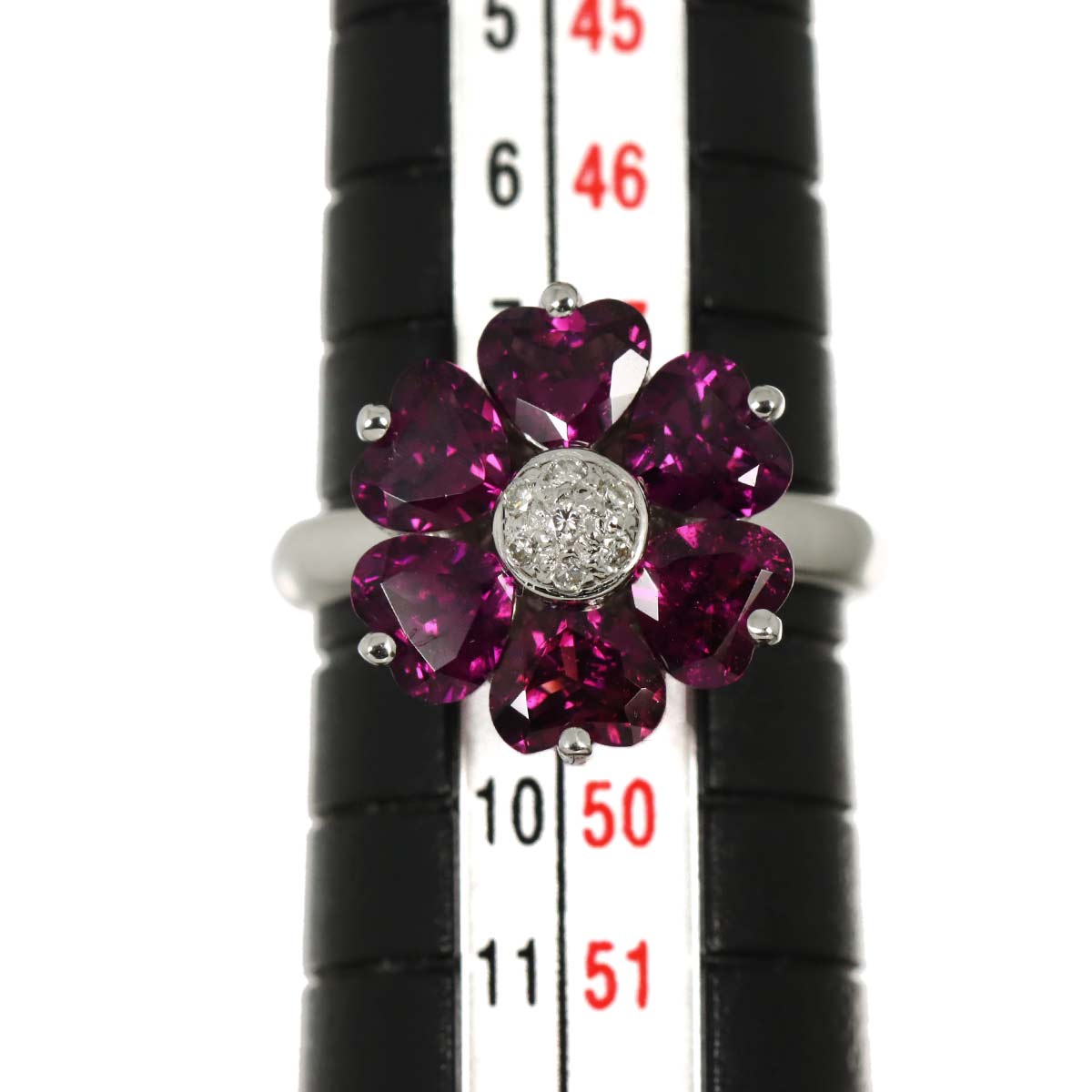 Garnet Diamond 0.06ct Ring 18K WG 750 Size4.5(US)