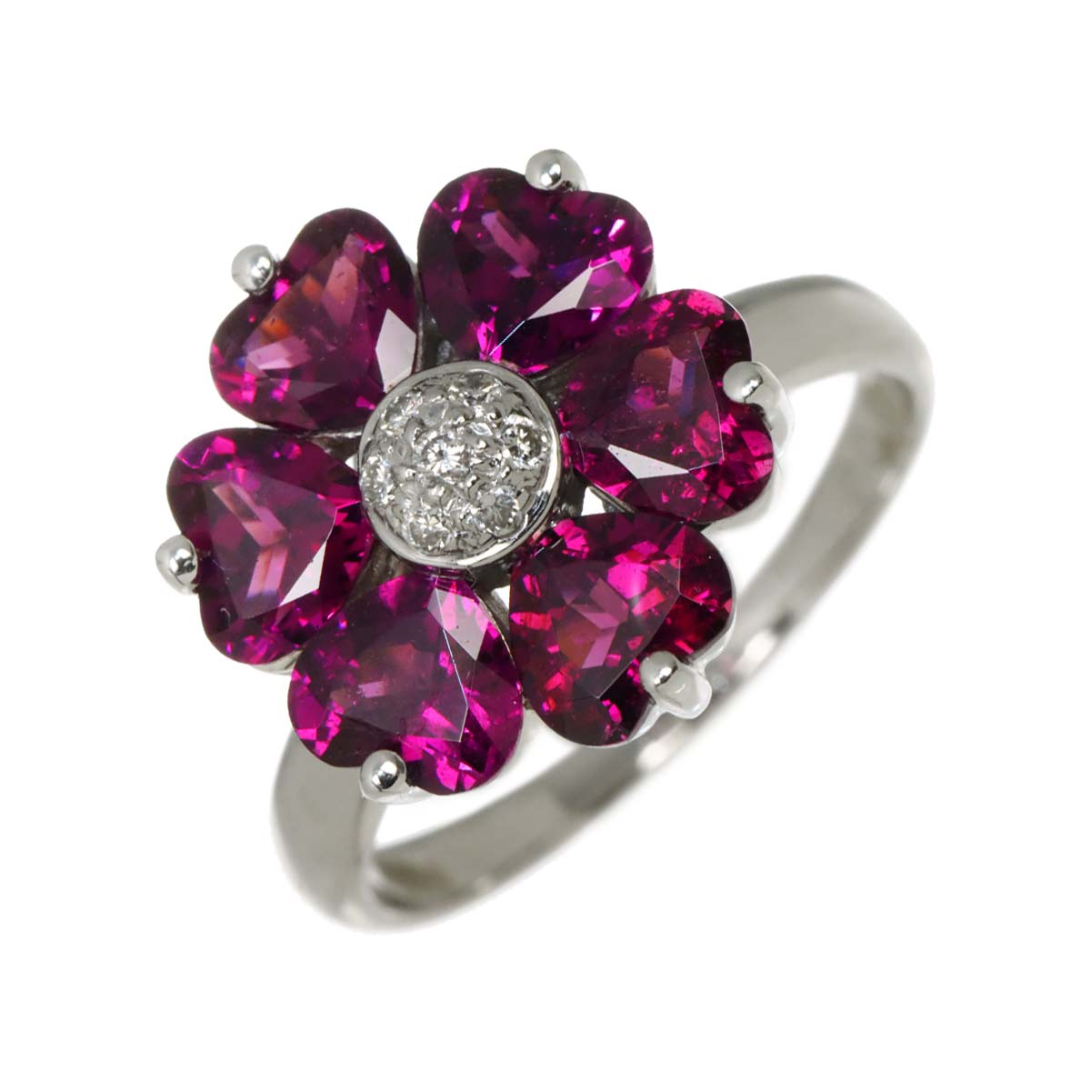 Garnet Diamond 0.06ct Ring 18K WG 750 Size4.5(US)