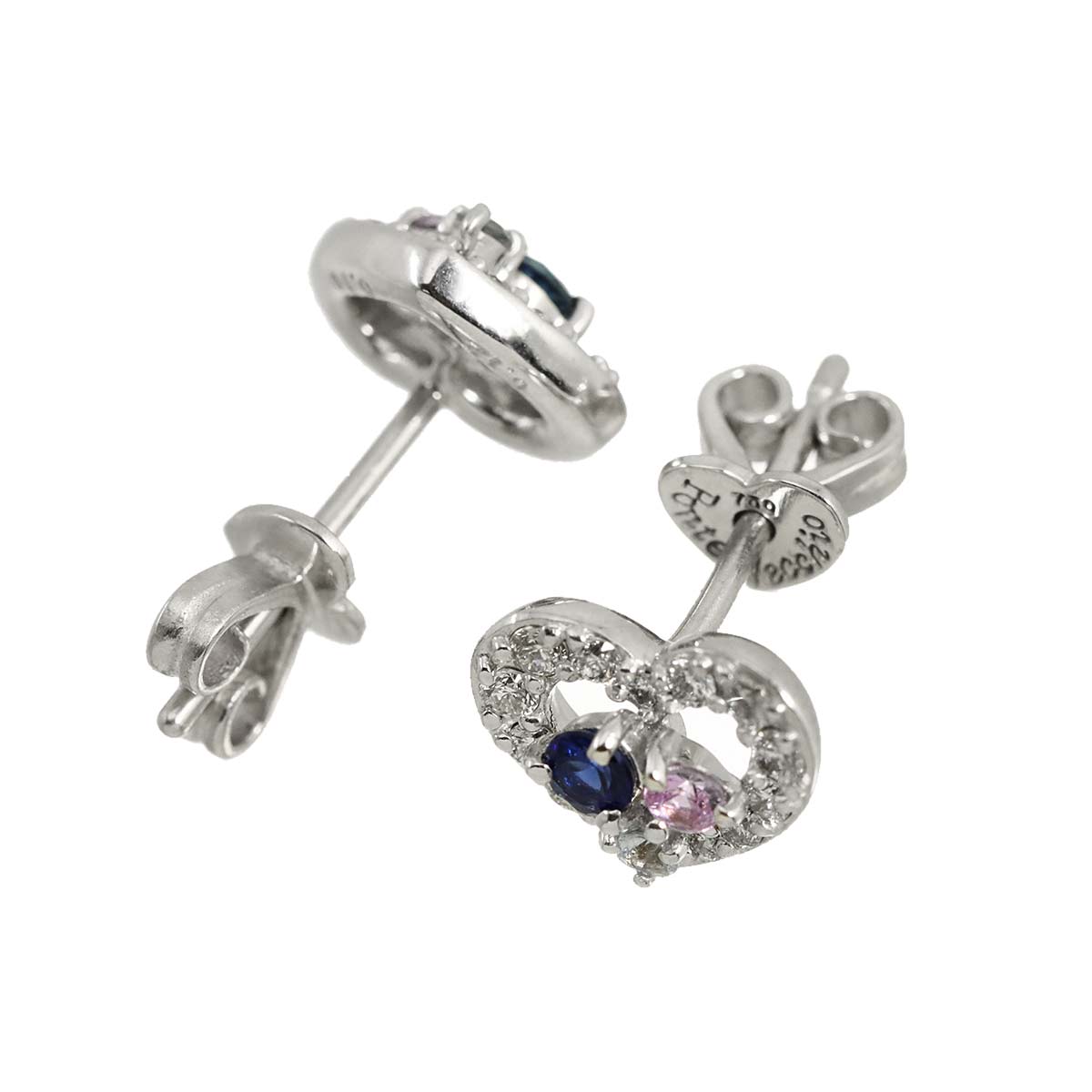 Sapphire Diamond Earrings Pierced 18K WG 750