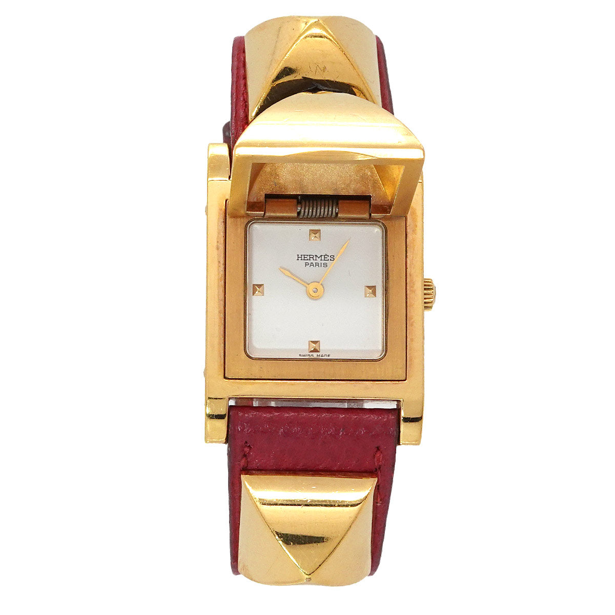 Medor Vintage pyramid Gold studs Quartz White Dial Ladies