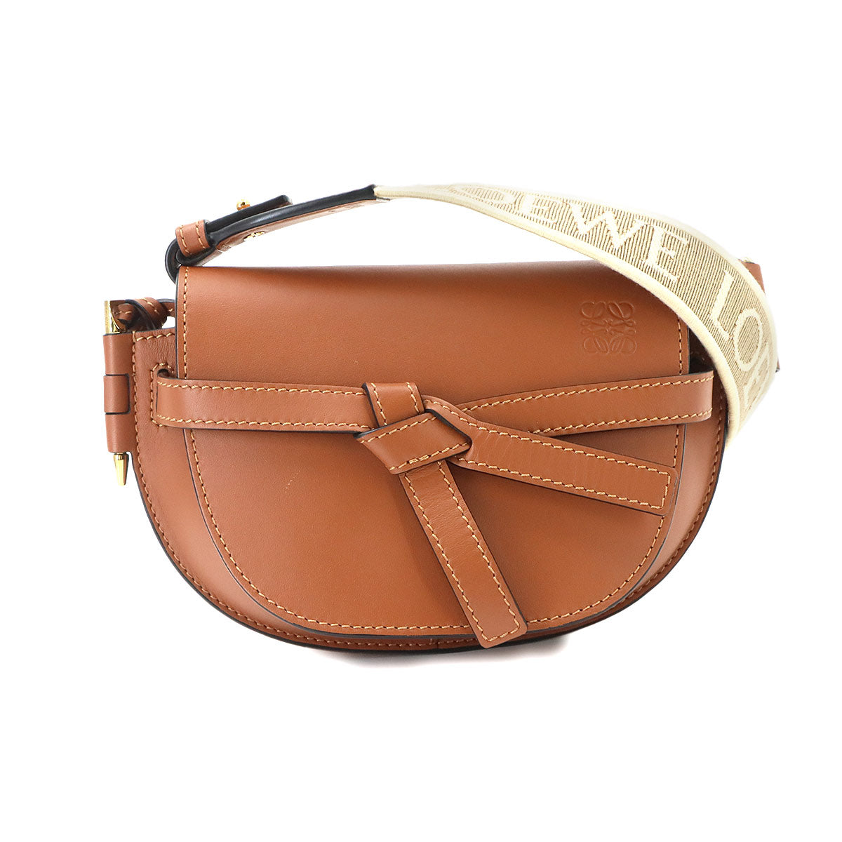 Mini Gate Dual Shoulder Bag Leather Brown Purse