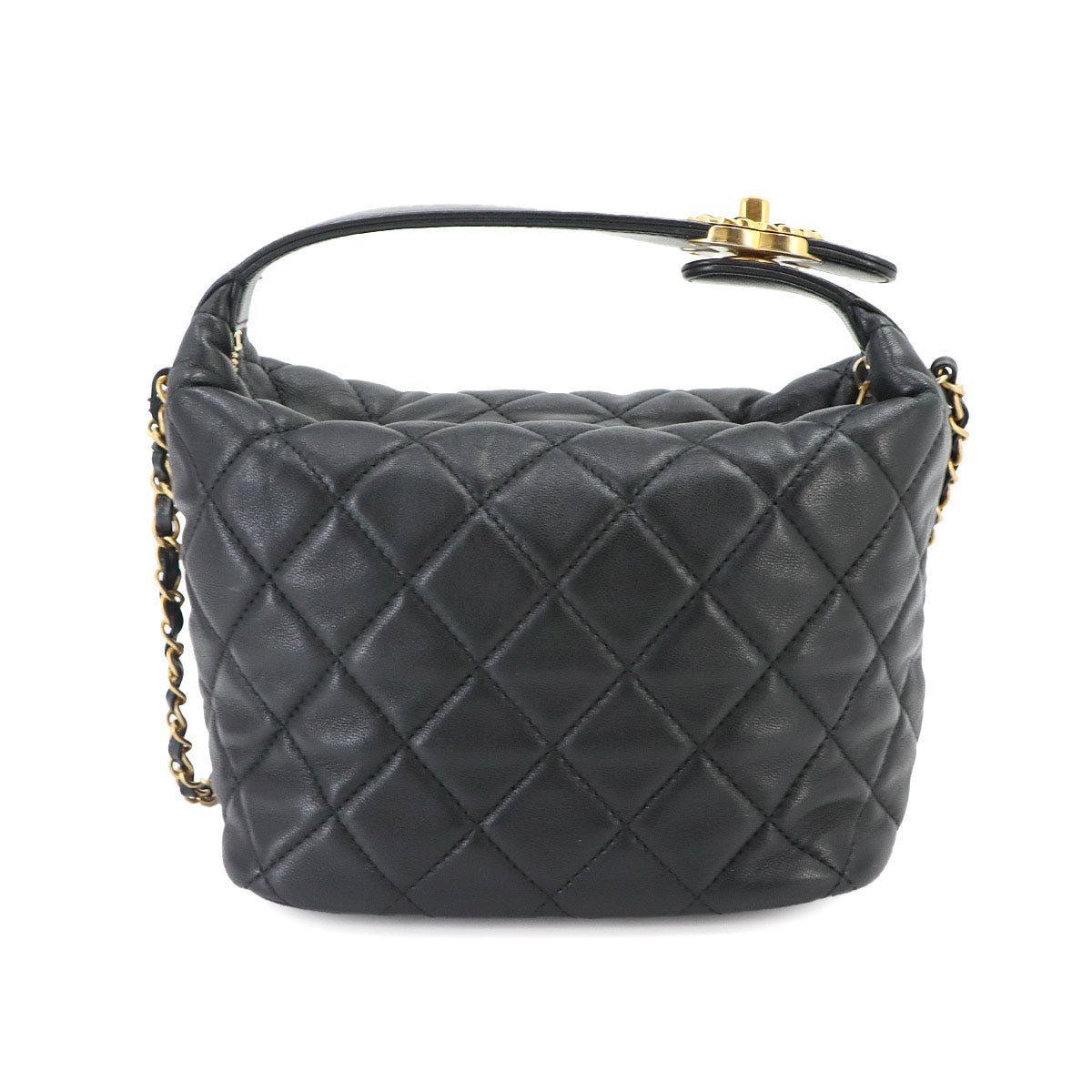 CHANEL 19 Matelasse Hobo Hand Chain Shoulder Bag Leather Black AS1746
