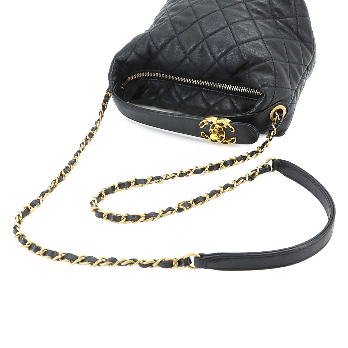 CHANEL 19 Matelasse Hobo Hand Chain Shoulder Bag Leather Black AS1746