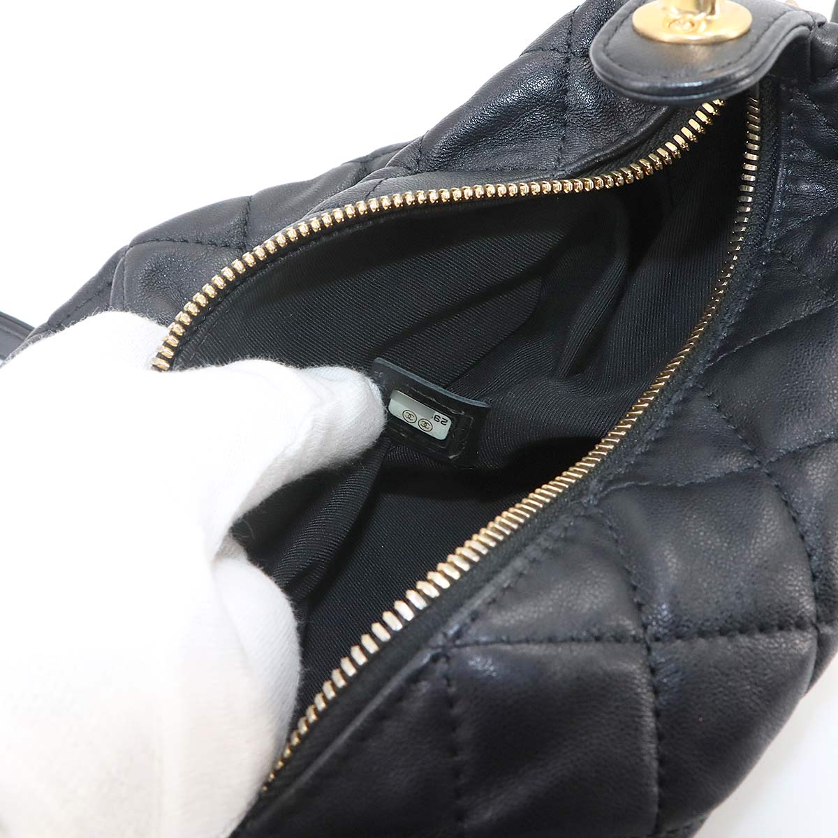 CHANEL 19 Matelasse Hobo Hand Chain Shoulder Bag Leather Black AS1746