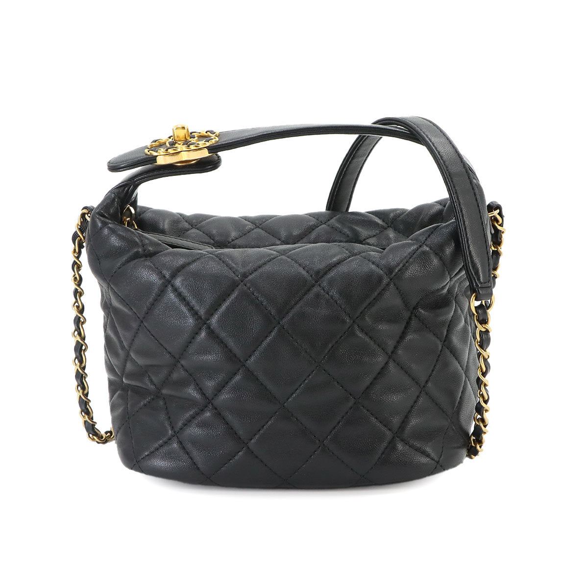 CHANEL 19 Matelasse Hobo Hand Chain Shoulder Bag Leather Black AS1746