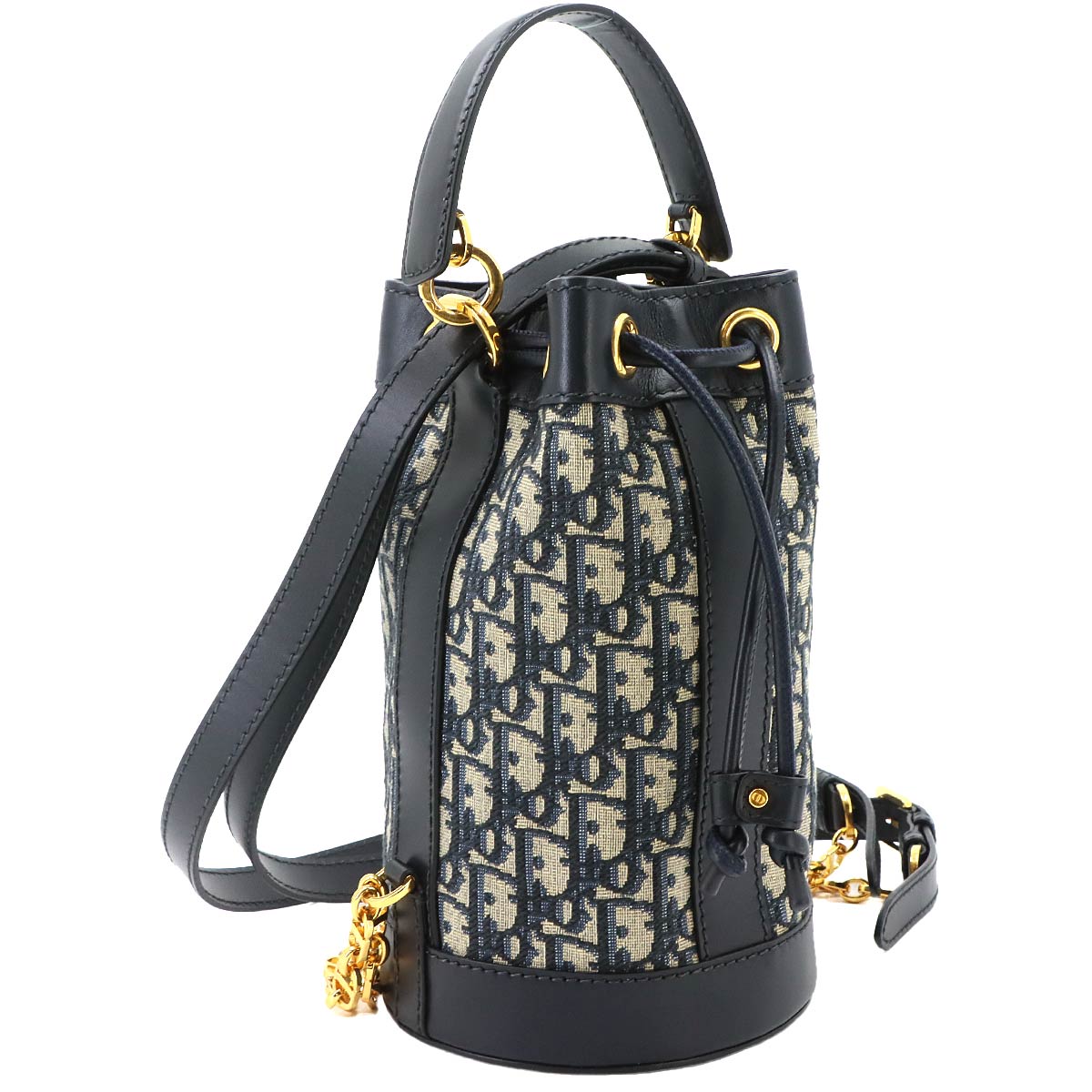 Oblique Backpack Canvas Leather Navy