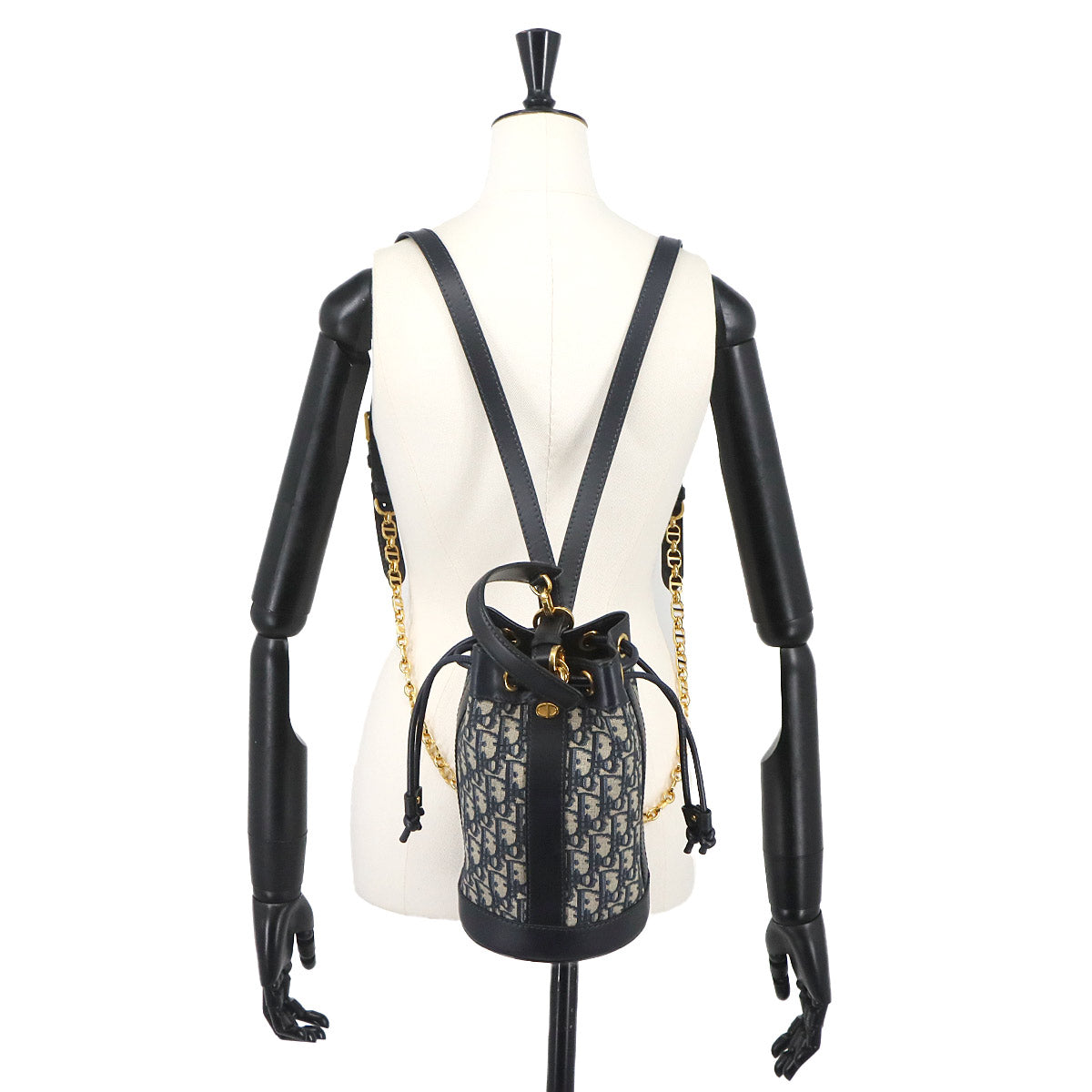 Oblique Backpack Canvas Leather Navy