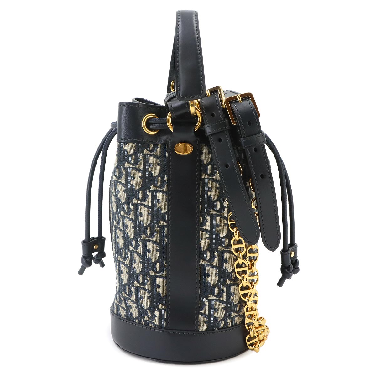 Oblique Backpack Canvas Leather Navy