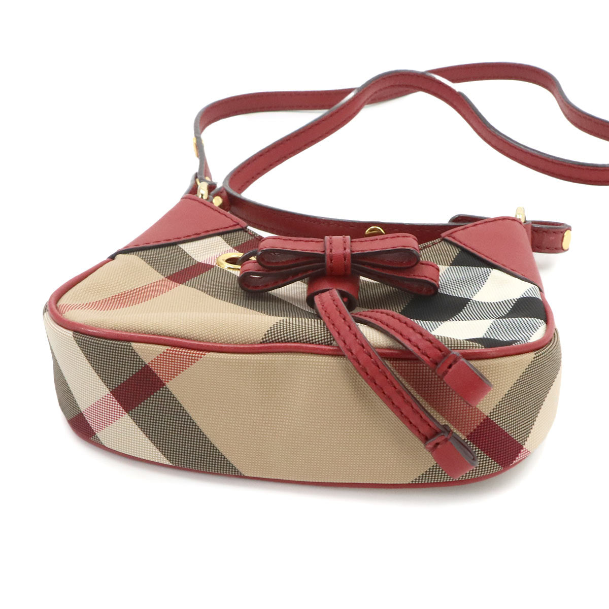 Shoulder Bag Canvas Leather Beige Red Plaid Purse