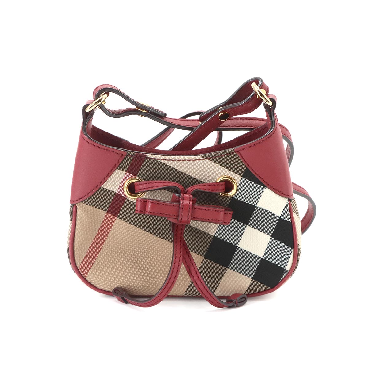 Shoulder Bag Canvas Leather Beige Red Plaid Purse