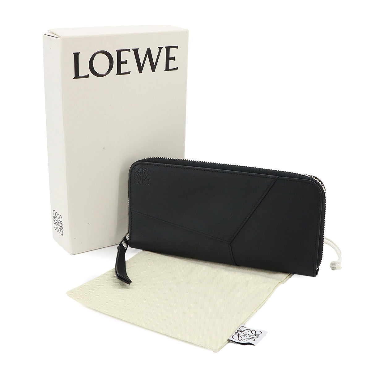 Puzzle Zip Around Long Wallet Leather Black