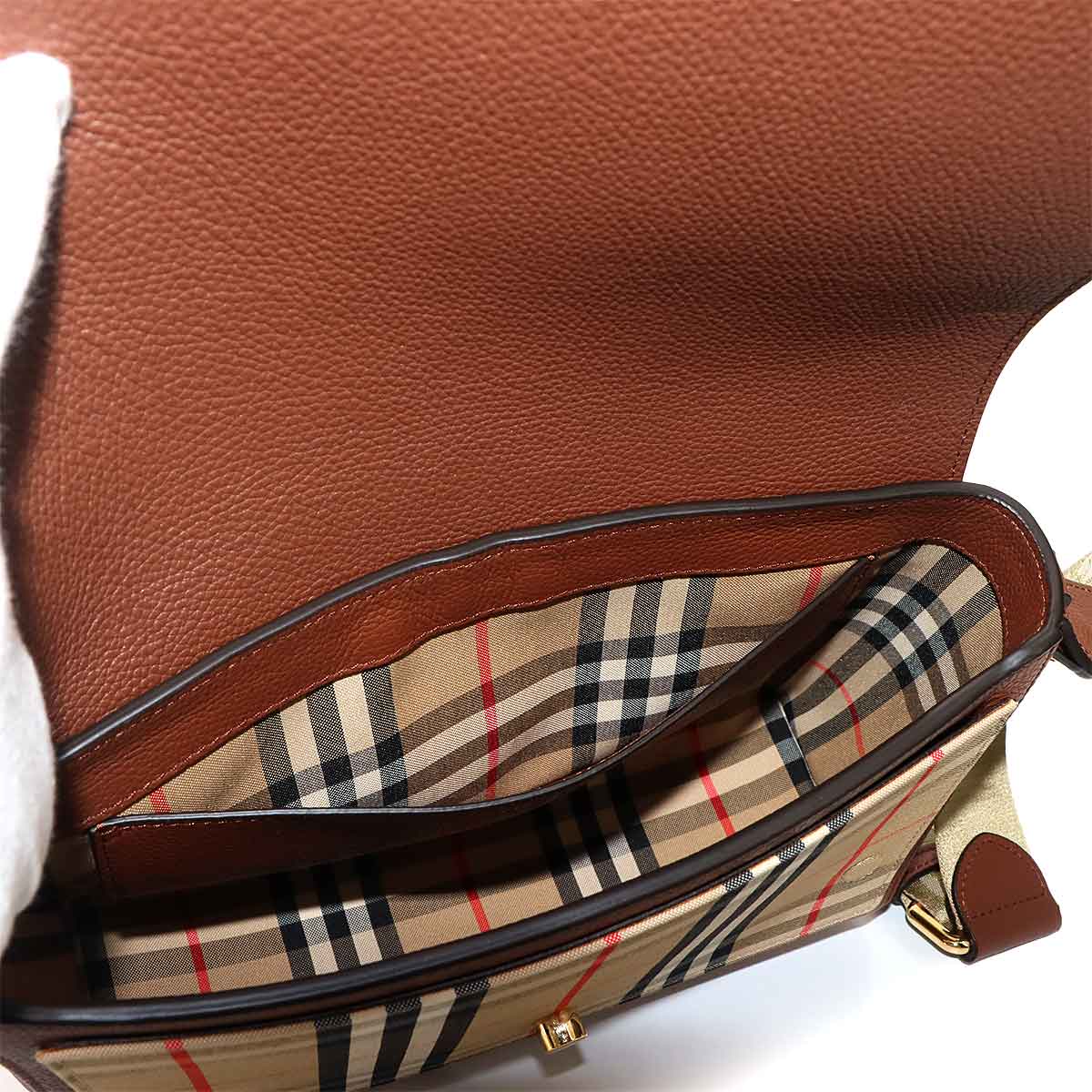 Shoulder Bag Leather Canvas Brown 8021110 Purse
