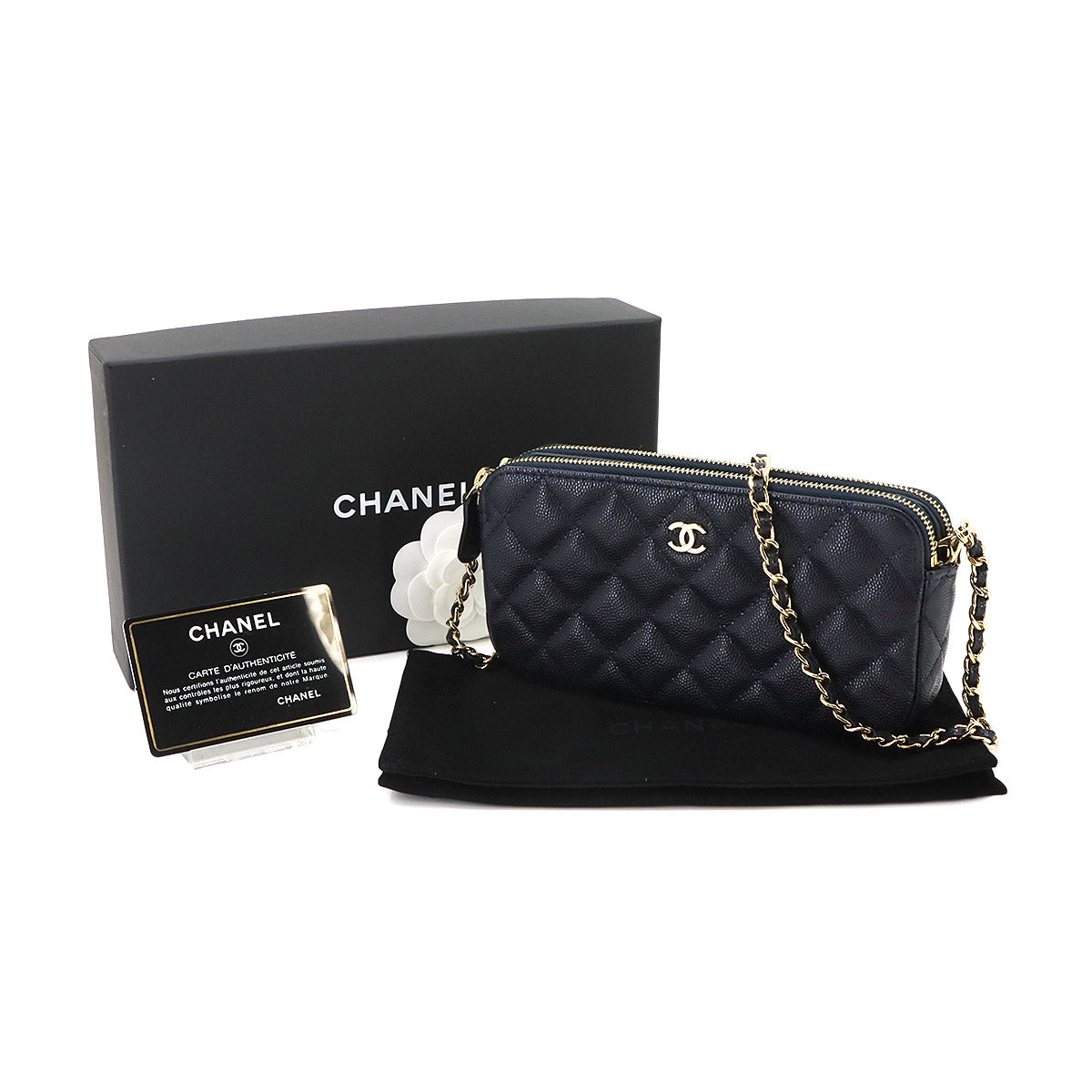 Matelasse W Zipped Chain Long Wallet Leather Navy A82527
