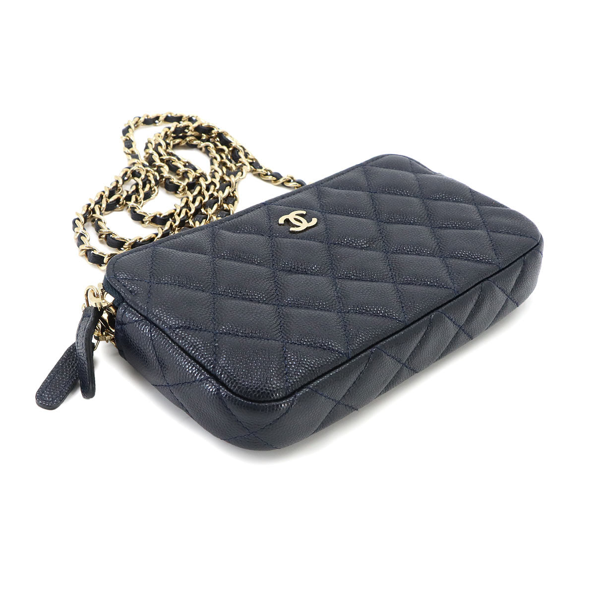 Matelasse W Zipped Chain Long Wallet Leather Navy A82527