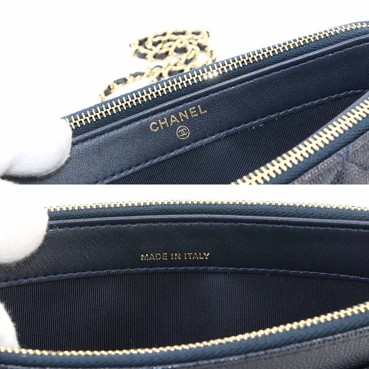Matelasse W Zipped Chain Long Wallet Leather Navy A82527