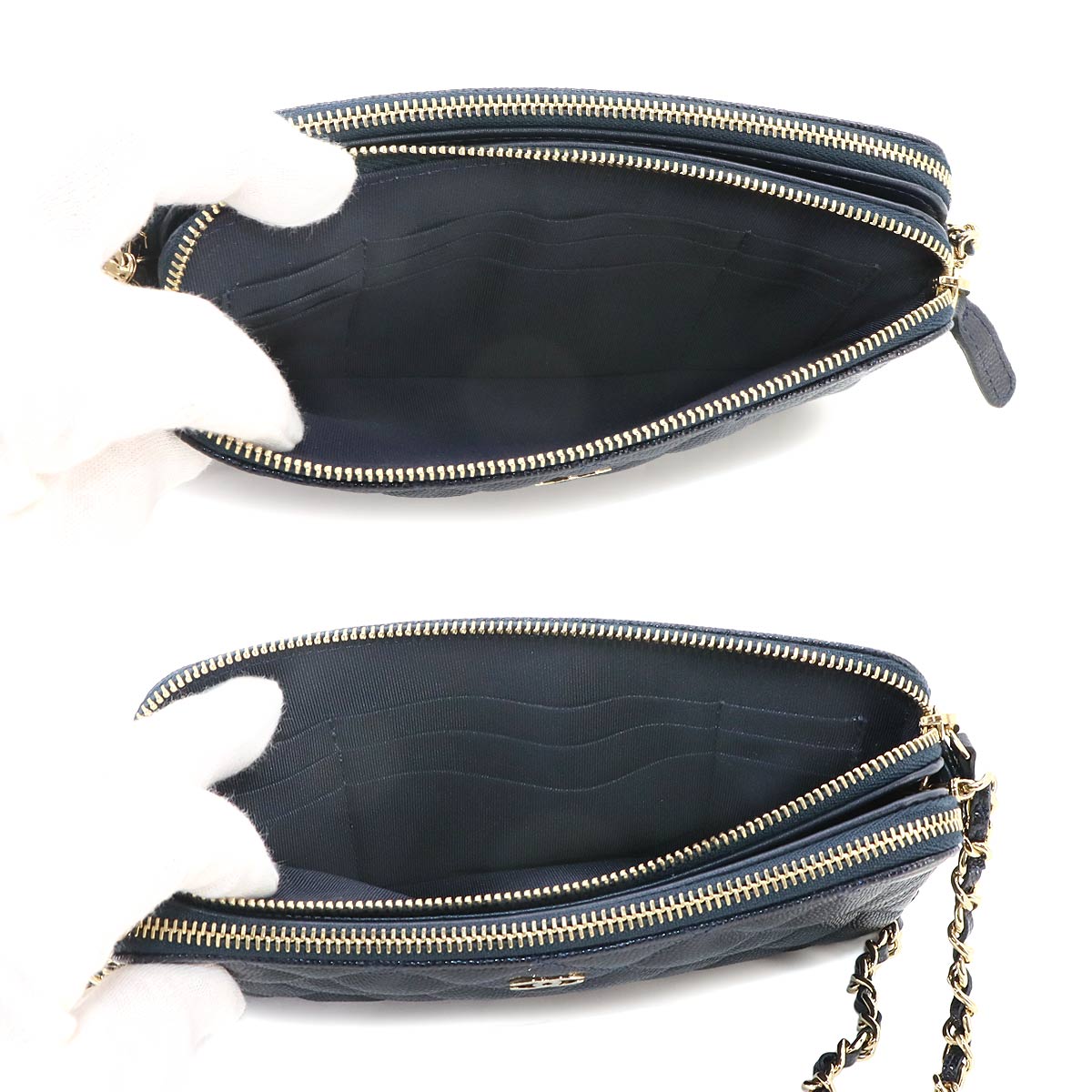 Matelasse W Zipped Chain Long Wallet Leather Navy A82527
