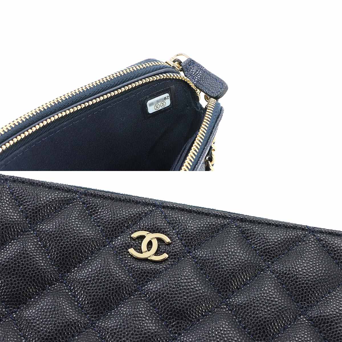 Matelasse W Zipped Chain Long Wallet Leather Navy A82527