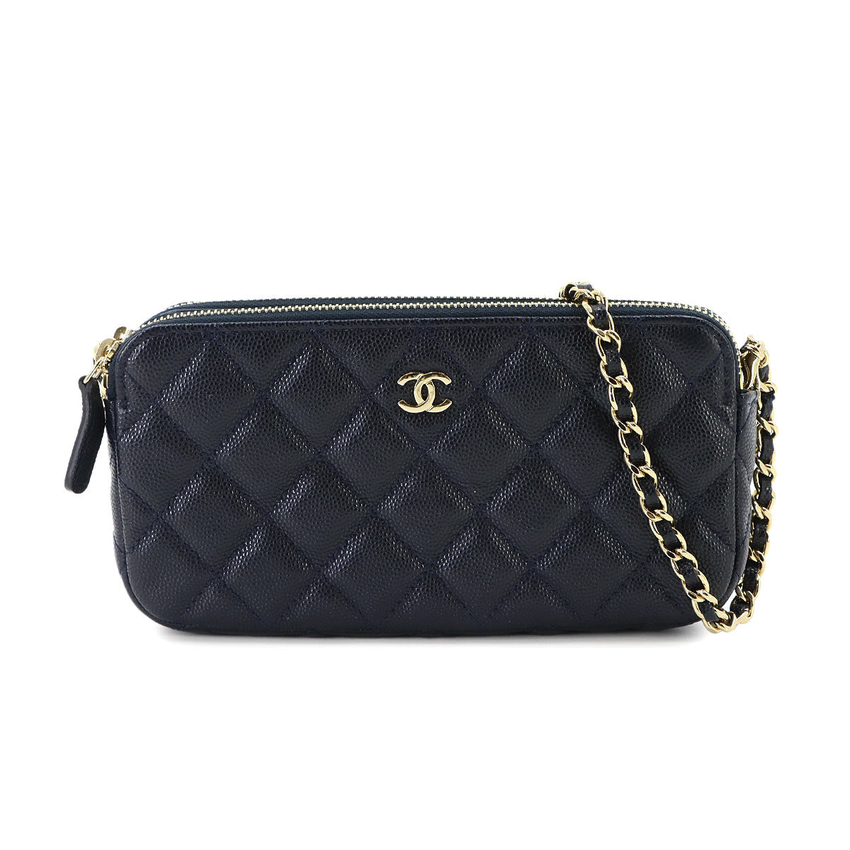 Matelasse W Zipped Chain Long Wallet Leather Navy A82527