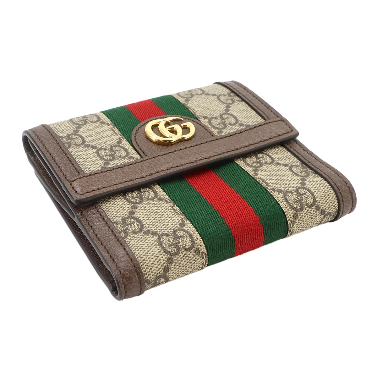 Ophidia Wallet GG Supreme Canvas Leather Beige Brown 523173