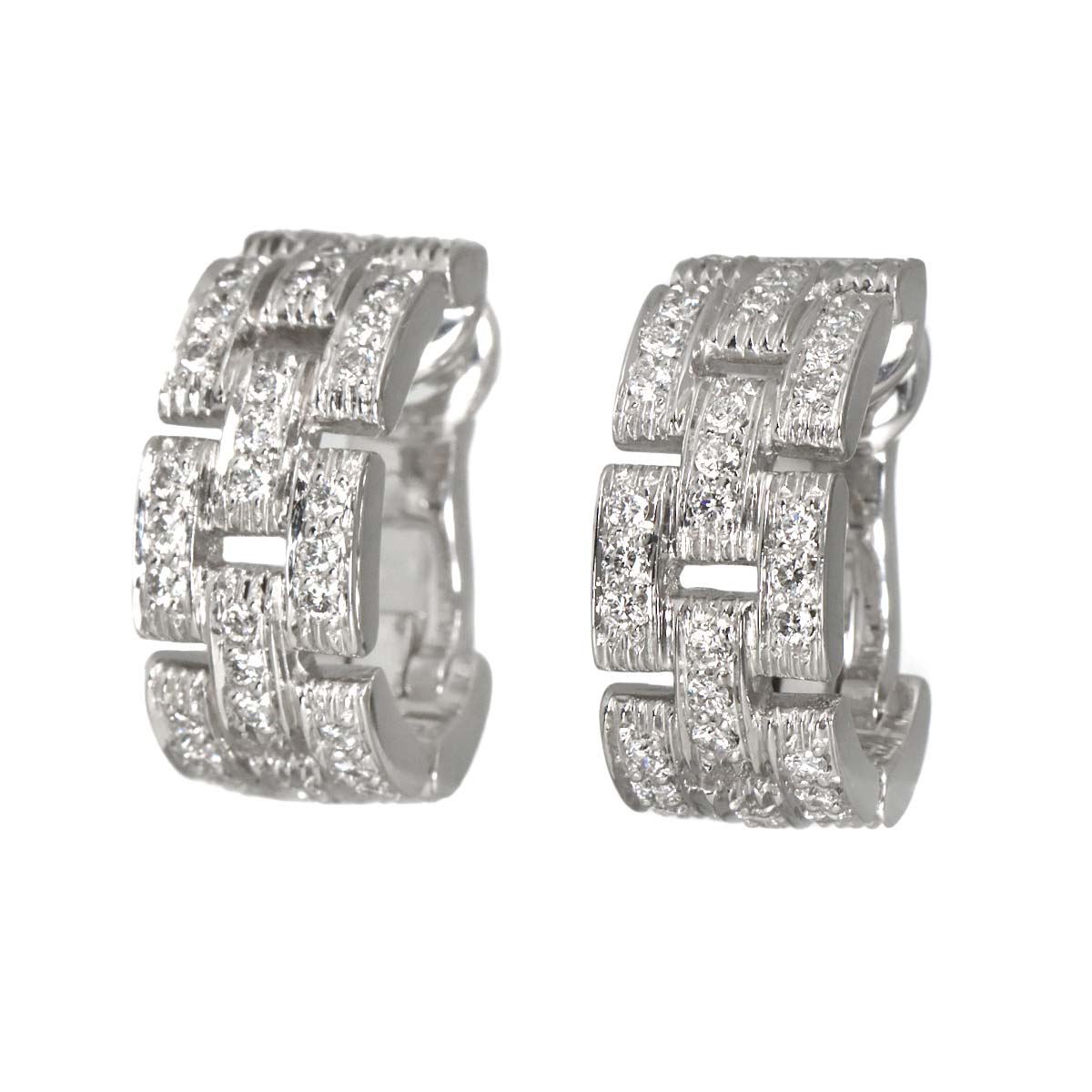 Maillon Panthere Full Diamond Earrings Pierced 18K WG 750