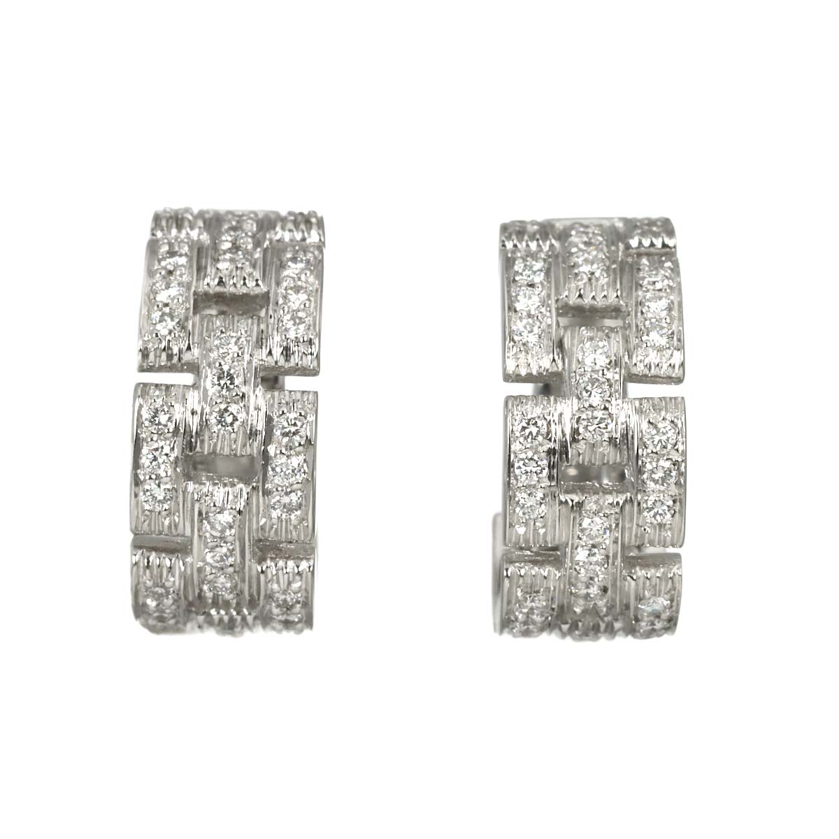 Maillon Panthere Full Diamond Earrings Pierced 18K WG 750
