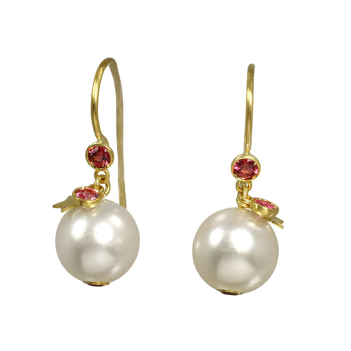 South Sea pearl Red spinel Sapphire Earrings Pierced 22K YG 917