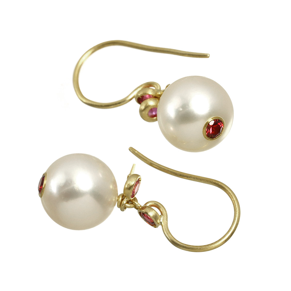 South Sea pearl Red spinel Sapphire Earrings Pierced 22K YG 917