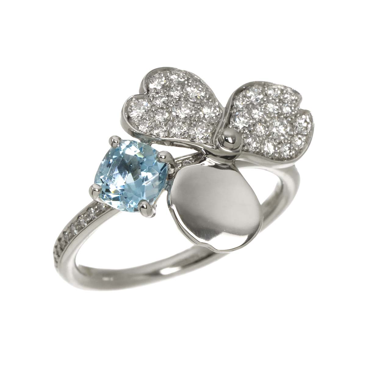 Flower Aquamarine Diamond Ring Platinum size4.75-5(US)