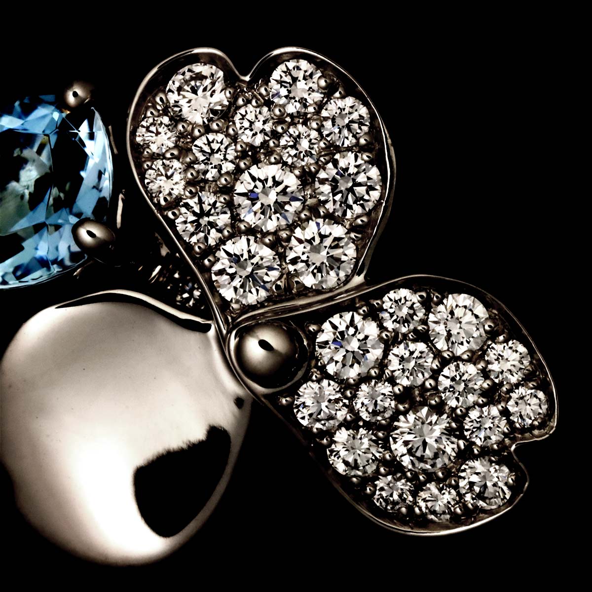 Flower Aquamarine Diamond Ring Platinum size4.75-5(US)