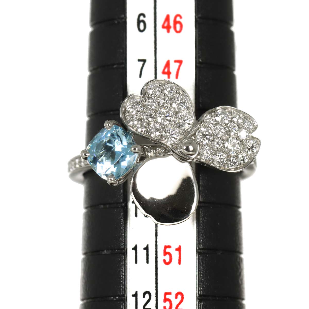 Flower Aquamarine Diamond Ring Platinum size4.75-5(US)