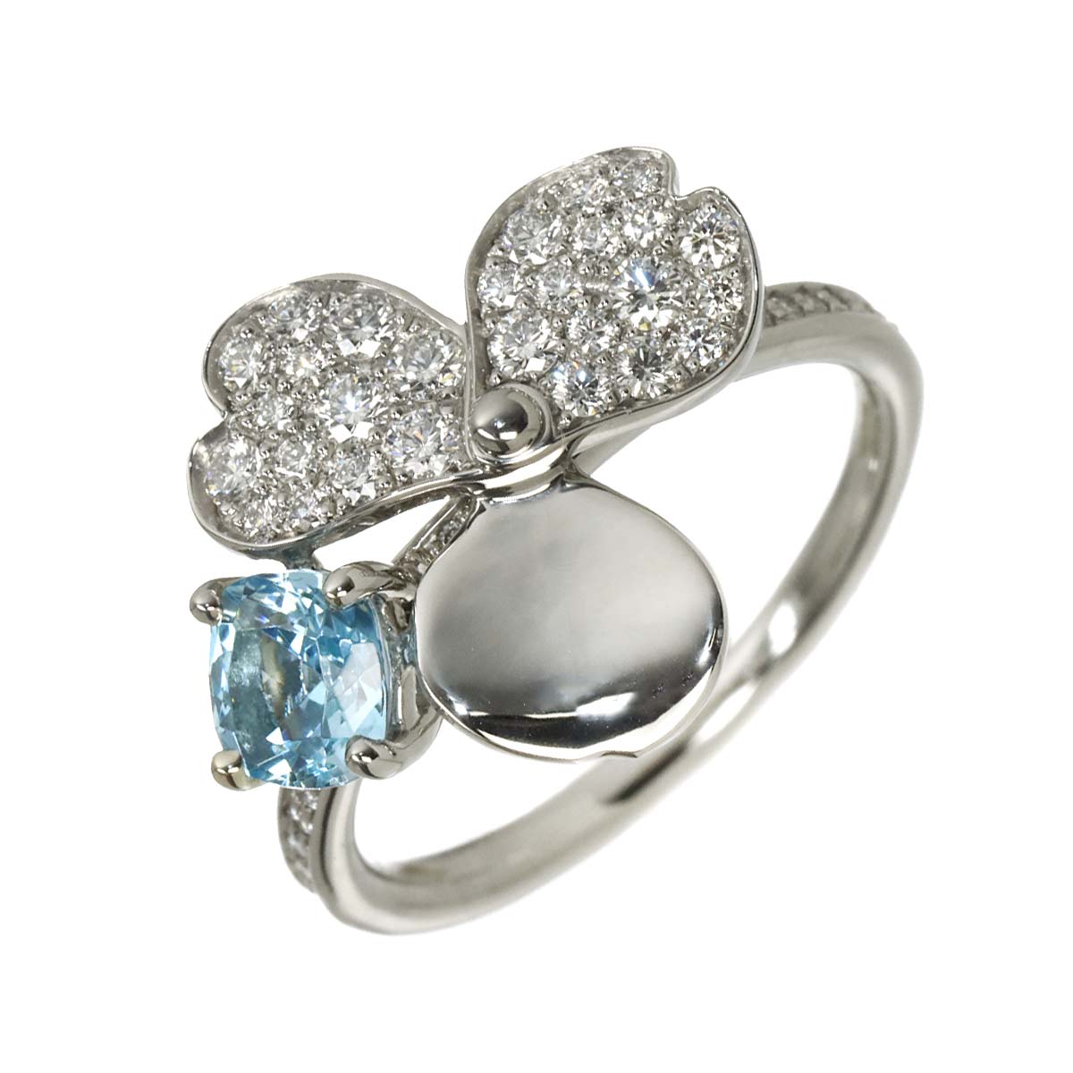 Flower Aquamarine Diamond Ring Platinum size4.75-5(US)
