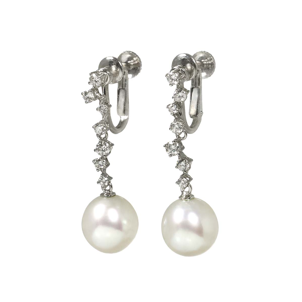 South Sea Pearl Diamond Earrings Clip on 18K WG 750