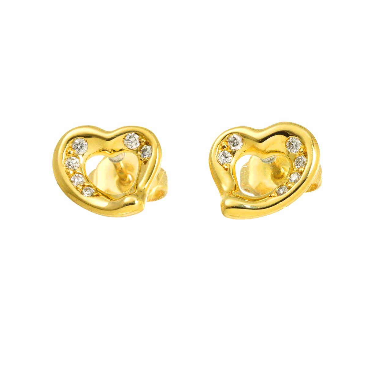 OpenHeart Diamond Earrings Pierced 18K Yellow Gold 750