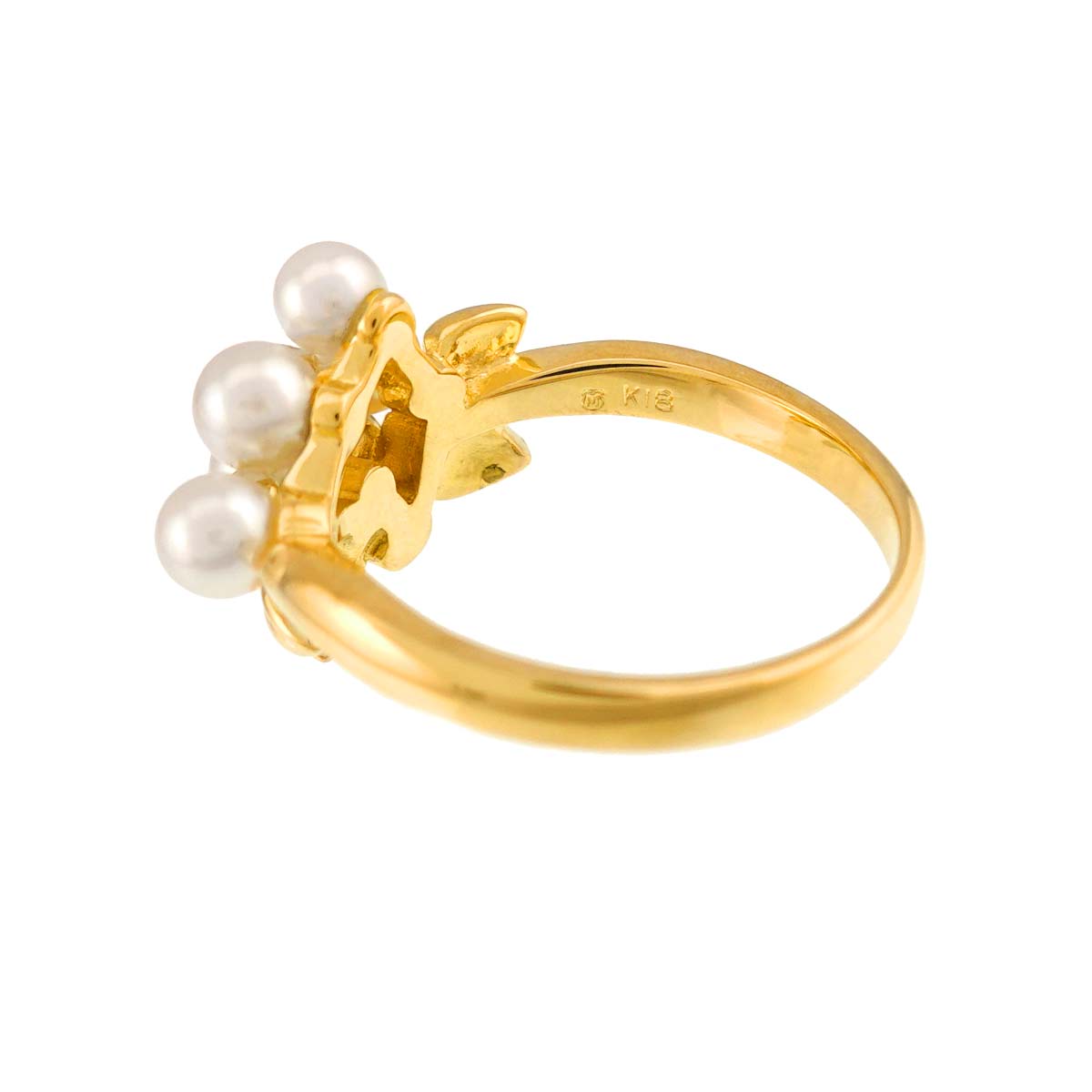 Baby Pearl 3.8-3.4mm Diamond Ring 18K YG 750 size5.5-5.75(US)