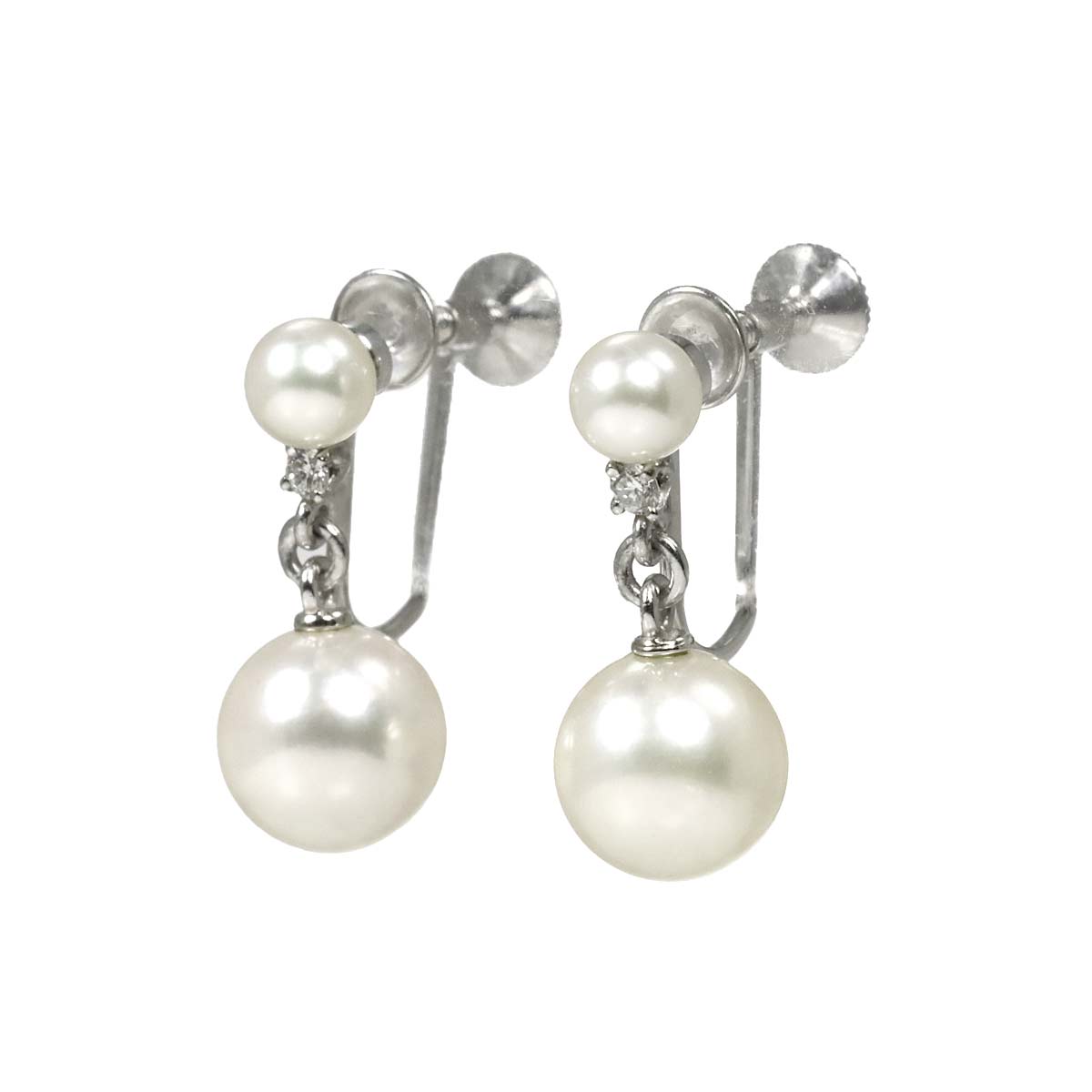 Akoya Pearl 7.4-4.1mm Diamond Earrings Clip on 18K WG 750