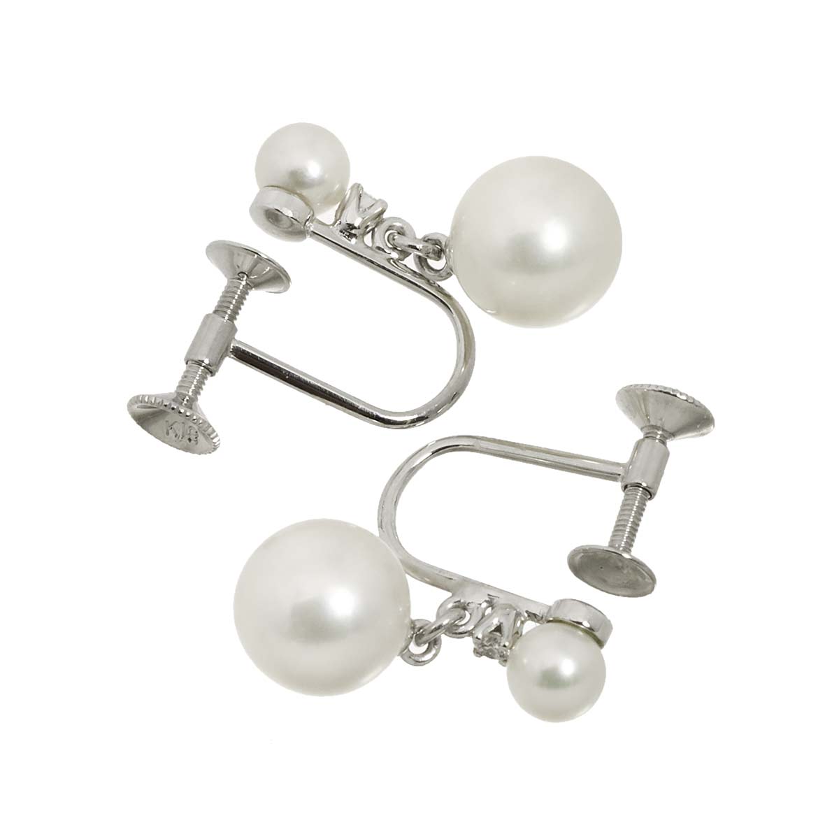 Akoya Pearl 7.4-4.1mm Diamond Earrings Clip on 18K WG 750
