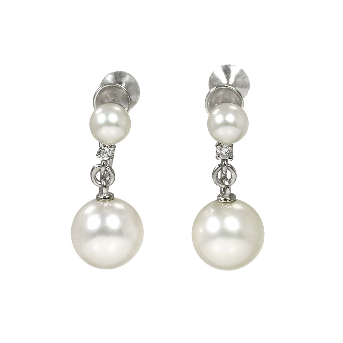Akoya Pearl 7.4-4.1mm Diamond Earrings Clip on 18K WG 750