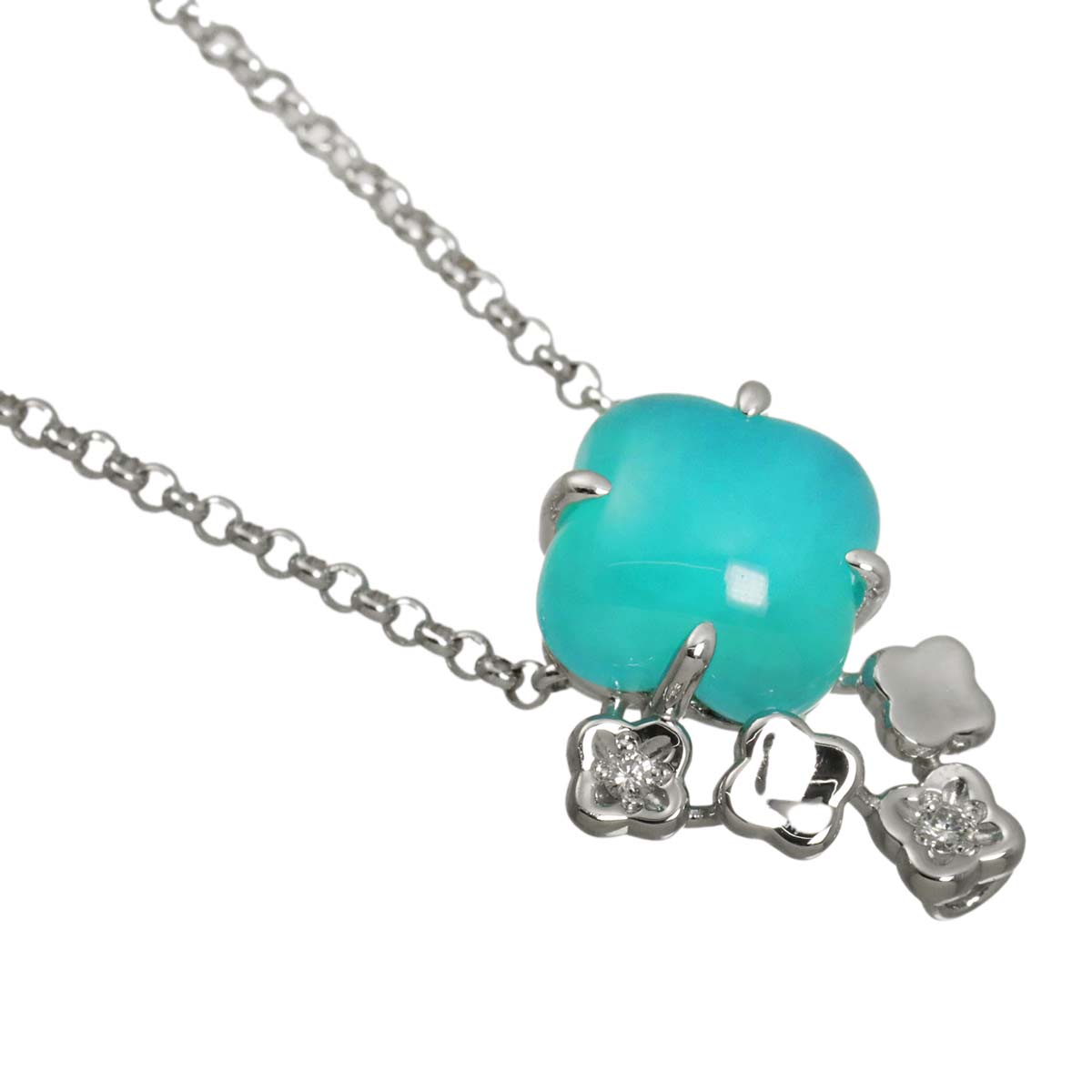 Chalcedony Diamond 0.01ct Necklace 18K WG White Gold 750