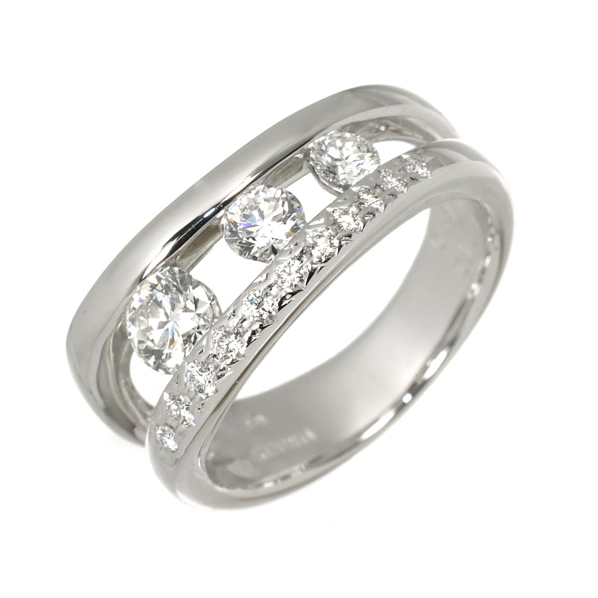 Diamond 0.66ct/0.10ct Ring 18K White Gold 750 Size6(US)