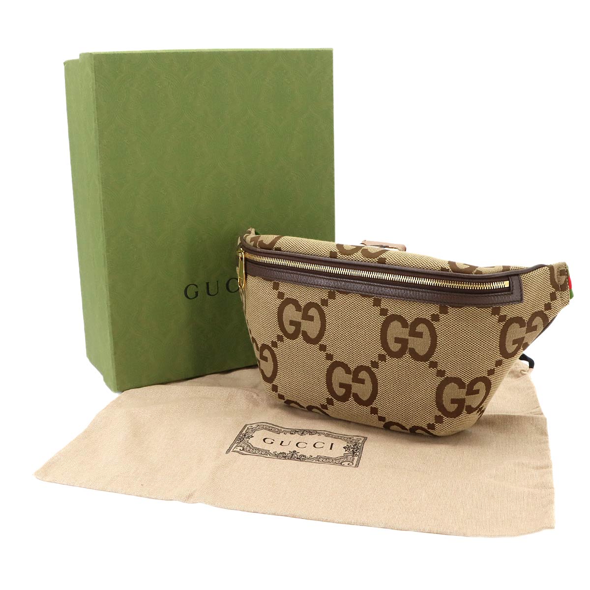Jumbo GG Belt Bag Canvas Leather Brown Red Green 696031 Purse