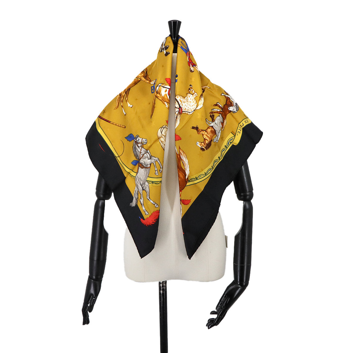 Carre 90 Scarf EN PISTE Silk Beige Black