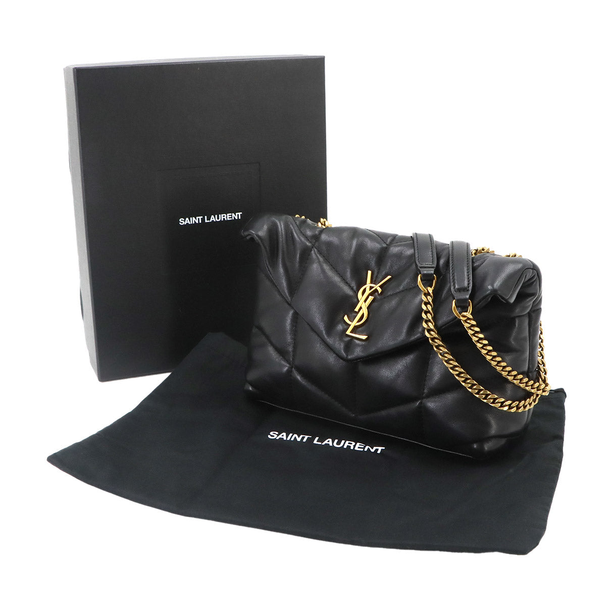 Puffer Toy Chain Shoulder Bag Leather Black 759337
