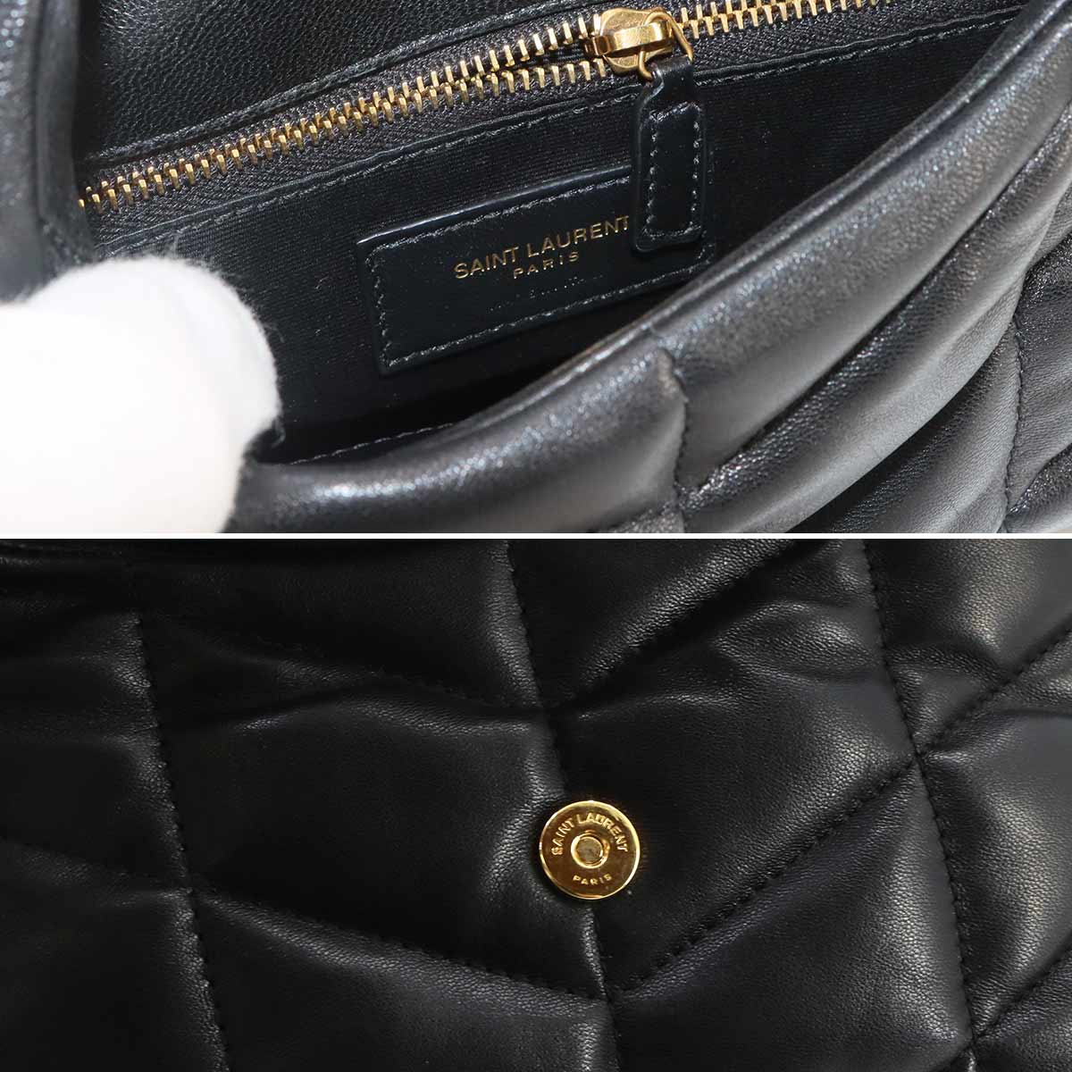 Puffer Toy Chain Shoulder Bag Leather Black 759337