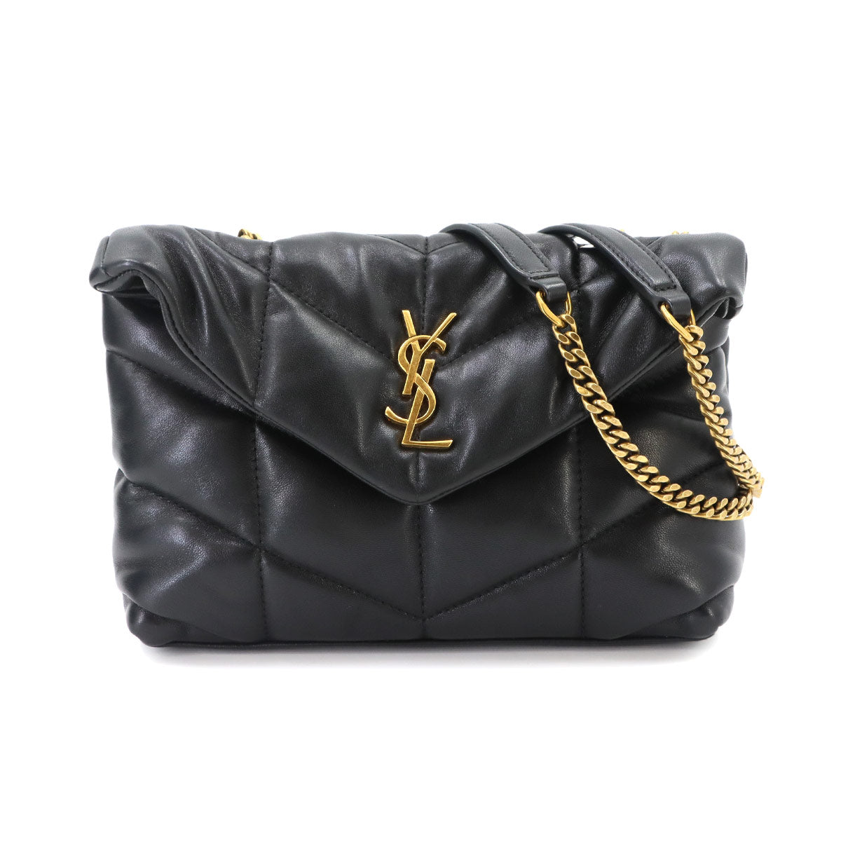 Puffer Toy Chain Shoulder Bag Leather Black 759337