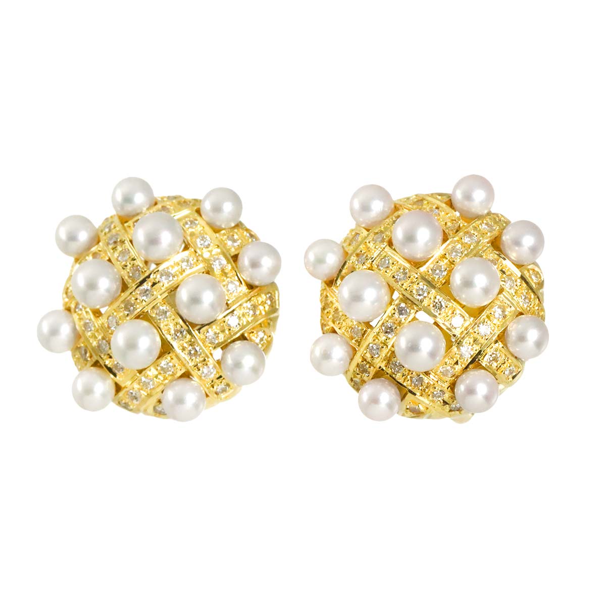 Akoya Pearl 3.8-3.3mm Diamond Earrings Pierced 18K YG 750