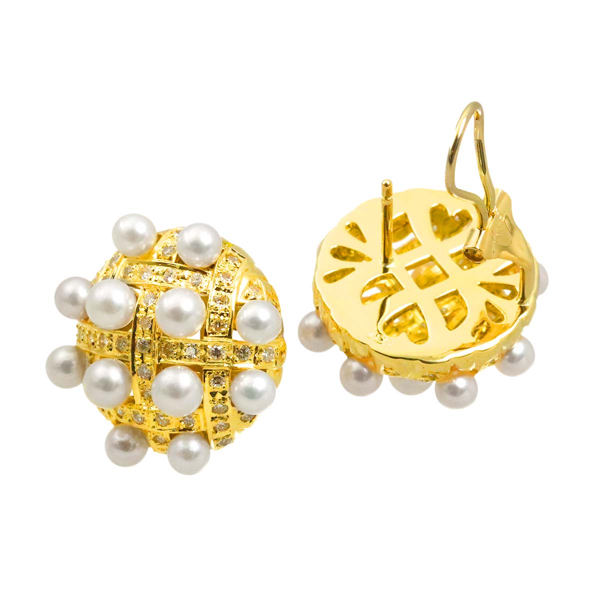 Akoya Pearl 3.8-3.3mm Diamond Earrings Pierced 18K YG 750