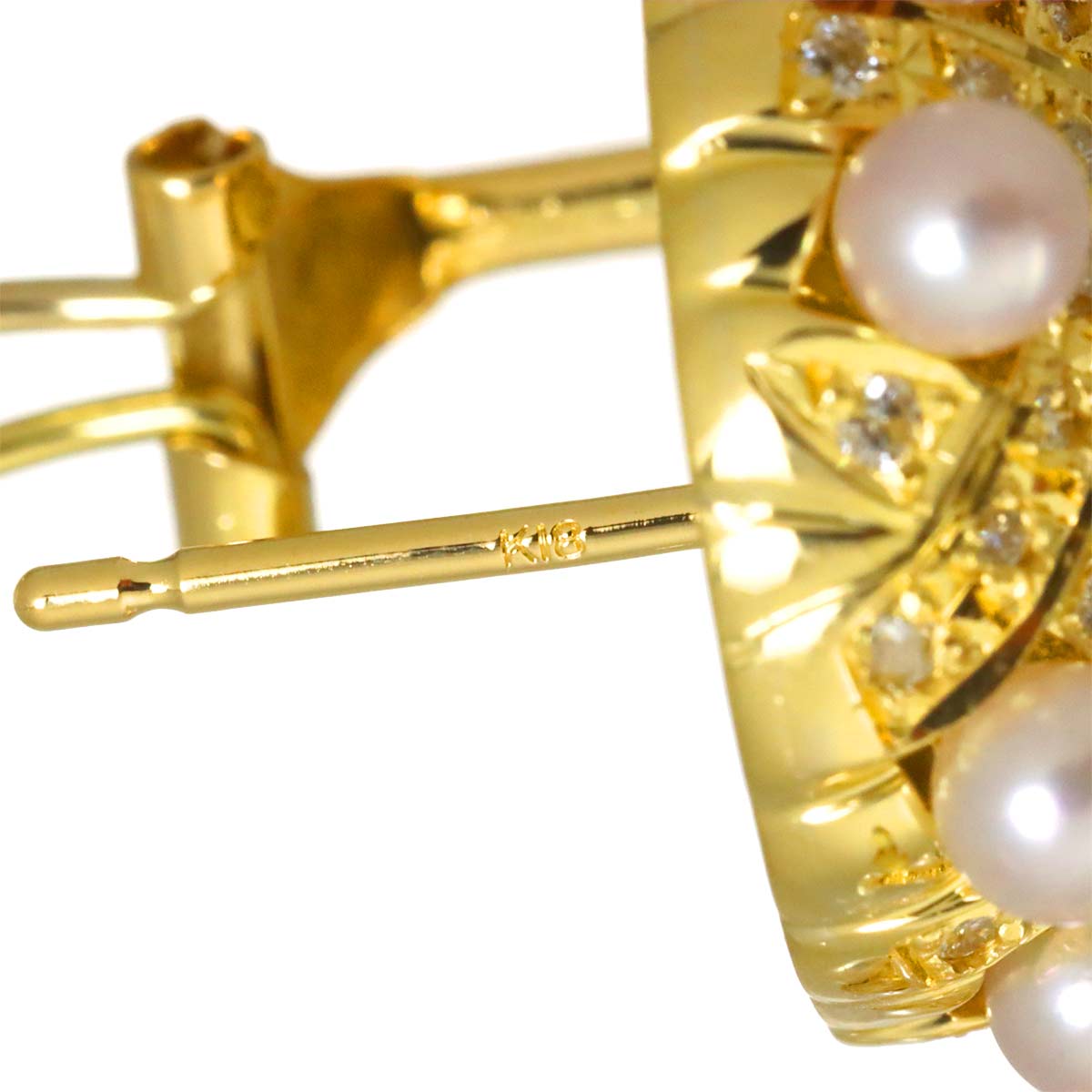 Akoya Pearl 3.8-3.3mm Diamond Earrings Pierced 18K YG 750